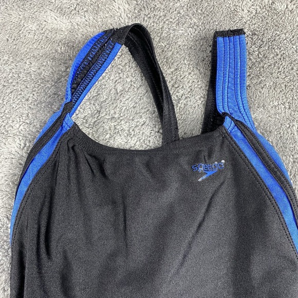 Speedo Racerback Swimsuit Womens 14 Black Blue One Piece - Picture 3 of 15